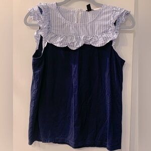 J.Crew Navy Striped Ruffle Bib Tank Shirt Size Small